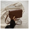 Retro brown faux leather flap bag with gold buckle lock and adjustable strap - Brown