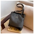 Chic grey tote bag with black geometric patterns and a golden bow on a cozy sofa - Gray Bow Style without Pendant (5938763228822)