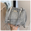 Bolso saco plisado plateado con correa de cadena y placa metálica JINGPIN centralizada - Azul