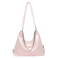 Pale pink PU leather shoulder bag featuring silver chain and pearl decorations - Pink