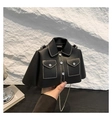 Creative black jacket shaped crossbody bag with contrast stitching and metal buttons - Black