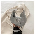 Grey crescent shoulder bag with pleated texture and sparkling crystal buckle detail - Silver