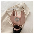 Pink crescent shoulder bag with a sparkling rhinestone buckle and glossy leather finish - Pink