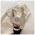 Minimalist moon-shaped shoulder bag in creamy white with a large rhinestone buckle - White