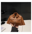 Unique jacket-shaped brown leather handbag with silver chain strap and metal buttons - Brown
