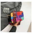 Rainbow contrast square bag with wide ethnic shoulder strap in colorful patchwork style - Black
