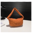Orange moon-shaped shoulder bag with quilted flower pattern and zipper closure - Orange