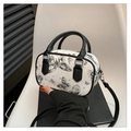 Mini borsa Boston bianca con stampa a farfalla vintage e cinturini neri per l'estate - Nero
