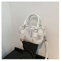 Borsa Boston bianca con stampe di farfalle lavanda e tracolla staccabile - Bianco