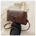 Brown vintage PU leather crossbody bag with adjustable strap and golden buckle detail - Brown