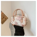 Mini borsa Boston bianca con stampe di farfalle viola e manici rosa - Rosa