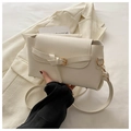 Chic cream small square flap bag with golden buckle and leather strap for women - White