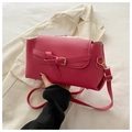 Chic rose pink faux leather crossbody bag with metal buckle and adjustable strap - Rose Pink