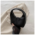 Minimalist black matte leather crescent handbag with silver double zippers for women - Black