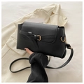 Classic black faux leather crossbody bag with gold hardware and adjustable strap - Black