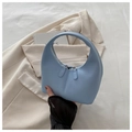 Chic light blue semi-circular handbag with double zipper and stylish vertical stitching - Blue