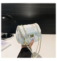 Detail of white quilted chain bag with multicolor embroidery and gold sphere buckle - White