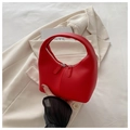 Minimalist red crescent handbag in matte leather finish with dual-zipper closure - Red
