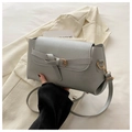 Minimalist grey PU leather crossbody square bag with knot buckle detail and slim strap - Silver