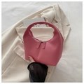 Minimalist pink half-moon handbag with vertical stitching and silver metal zipper details - Pink