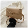 Minimalist cream beige crossbody bag with decorative belt buckle and matte leather finish - Khaki