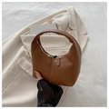Brown semi-moon handbag in matte synthetic leather with dual metal zippers - Brown