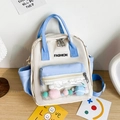 Mochila de lona estilo japonés en crema y azul con ventana de PVC transparente - Azul
