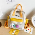 Mochila japonesa de lona blanca y amarilla con un bolsillo transparente de pompones - Amarillo
