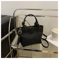 Minimalist black litchi grain bucket bag with knotted handle and gold hardware - Black Without Pendant