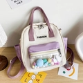 Mochila de estilo japonés beige y violeta con bolsillo frontal transparente - Morado