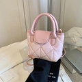 Chic pink quilted small square bag with round handle and adjustable shoulder strap - Pink