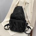Sac de poitrine noir à la mode en nylon froissé avec bandoulière réglable pratique - Noir Sans Pendentif