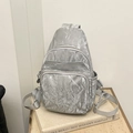 Sac bandoulière argenté métallisé avec plusieurs poches zippées et sangle réglable - Argent Sans Pendentif
