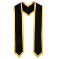 Detail of satin graduation honor stole in black with gold trim showing texture and v-neck - One Size / Black With Gold Edge