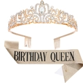 Birthday Queen set featuring a sparkling gold crystal tiara and gold glitter sash - BIRTHDAY QUEEN Gold Set