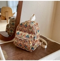 Mini zaino con motivi geometrici colorati e trama in tessuto intrecciato vintage - Cachi
