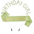 Set verde Birthday Girl con tiara di cristallo e fascia in raso per feste - Stile Happy Birthday / verde chiaro