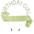 Set cerchietto BIRTHDAY GIRL con strass verdi e fascia in raso per compleanni - Stile Birthday Girl / verde chiaro