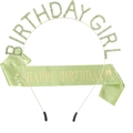 Set accessori festa con cerchietto Birthday Girl verde e fascia in raso Happy Birthday - Stile Happy Birthday Calice di Champagne / verde chiaro