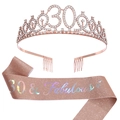 Set 30° compleanno oro rosa con tiara di cristallo e fascia glitter 30 & Fabulous - Oro Rosa + Iridescente (30 Anni)(JD078+FG167)
