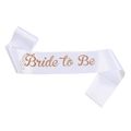 White satin Bride to Be sash with rose gold lettering and crown icon for bachelorette party - One Size / White & Rose Gold