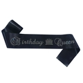 Écharpe Birthday Queen en satin noir avec strass colorés et motif couronne chic - Taille unique / Satin Noir (Base Noire Strass Coloré)