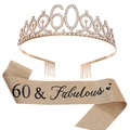Set 60e anniversaire doré avec écharpe 60 & Fabulous et diadème en strass - Or Clair + Noir (60 Ans)(JD078+FG170)
