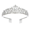 Silberne Brautkrone mit Strasssteinen und Haarkamm für Hochzeiten und Partyfrisuren - Weiß K/Silber