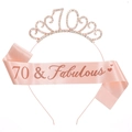Rose gold 70th birthday set with crystal tiara and 70 & Fabulous pink satin sash - 70th Birthday Tiara Sash Kit (Rose Gold)