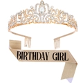 Champagne gold Birthday Girl sash and sparkling crystal crown set for birthday party - Birthday Girl Gold