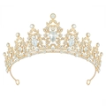 Dettaglio di un diadema dorato in cristallo con strass a pera per acconciatura da sposa - Oro