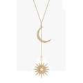 Elegante goldene Sonne und Mond Anhänger Y-Halskette mit funkelnden Kristallen besetzt - Gold Sonne Mond Sternschliff Anhänger / Gold