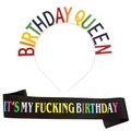 Rainbow Birthday Queen headband and black It's My Birthday sash celebration set - Birthday Queen Headband + Black Sash (fg098+jd005)