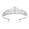 Silberne Kristall-Tiara mit schillerndem Tropfen-Edelstein und seitlichen Haarkämmen - Silber AB Strass